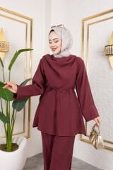 Omuz Tokalı Keten Takım Kombin