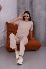 Kadın Bisiklet Yaka Ve Likralı Yüksek Bel Ikili Penye Alt-üst Takım