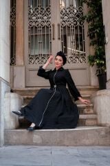 Boydan Fermuarlı Paraşüt Kumaş Elbise