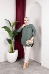 Premium Tensel Kumaş Püskül Detaylı Şık Tunik Gömlek 1014