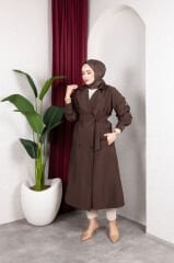 Klasik ve Şık: Kuşak ve Kol Detaylı Uzun Trençkot 1015