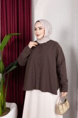 Doğal Dokulu Pamuklu Oversize Gömlek Tunik 1016